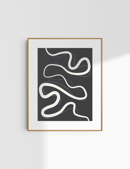 MINIMALIST, ABSTRACT LINE ART. Black and Beige. Printable Wall Art Illustration.