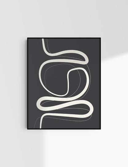 MINIMALIST, ABSTRACT LINE ART. Black and Beige. Printable Wall Art Illustration.