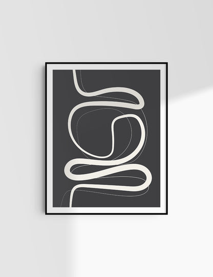MINIMALIST, ABSTRACT LINE ART. Black and Beige. Printable Wall Art Illustration.