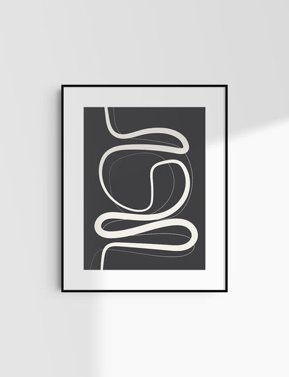 MINIMALIST, ABSTRACT LINE ART. Black and Beige. Printable Wall Art Illustration.