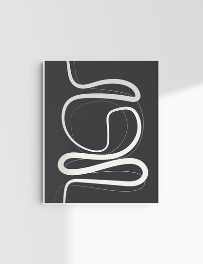 MINIMALIST, ABSTRACT LINE ART. Black and Beige. Printable Wall Art Illustration.