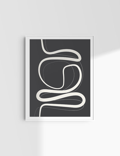 MINIMALIST, ABSTRACT LINE ART. Black and Beige. Printable Wall Art Illustration.