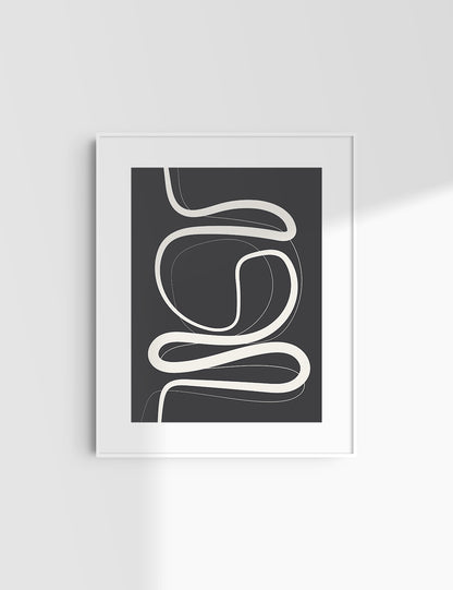 MINIMALIST, ABSTRACT LINE ART. Black and Beige. Printable Wall Art Illustration.
