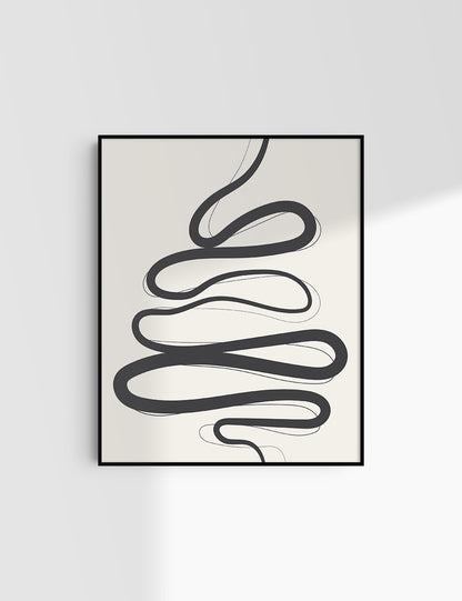 MINIMALIST, ABSTRACT LINE ART. Beige and Black. Printable Wall Art Illustration.