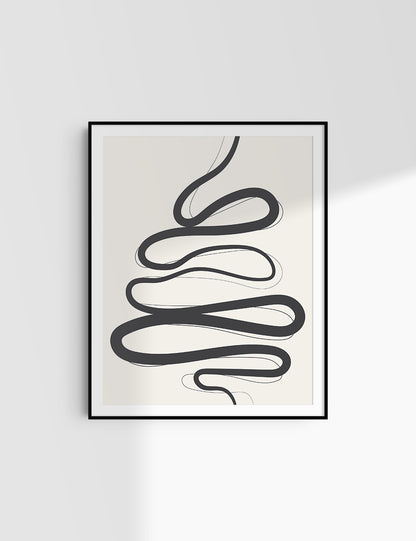 MINIMALIST, ABSTRACT LINE ART. Beige and Black. Printable Wall Art Illustration.