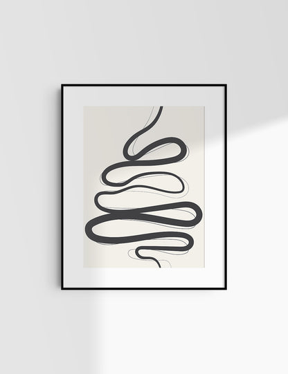MINIMALIST, ABSTRACT LINE ART. Beige and Black. Printable Wall Art Illustration.