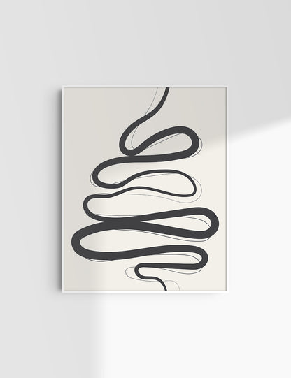 MINIMALIST, ABSTRACT LINE ART. Beige and Black. Printable Wall Art Illustration.
