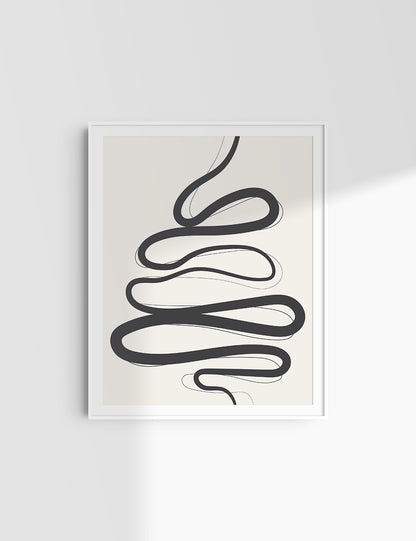 MINIMALIST, ABSTRACT LINE ART. Beige and Black. Printable Wall Art Illustration.