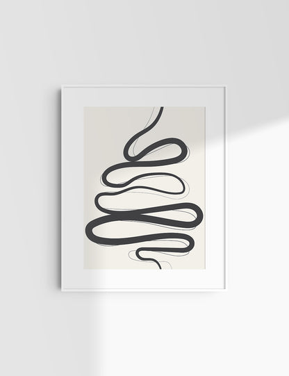 MINIMALIST, ABSTRACT LINE ART. Beige and Black. Printable Wall Art Illustration.