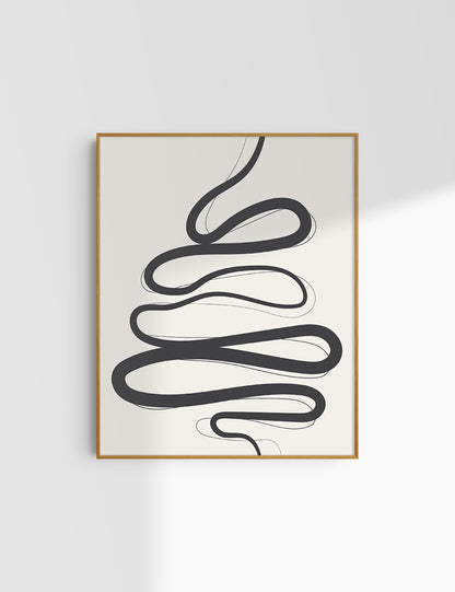 MINIMALIST, ABSTRACT LINE ART. Beige and Black. Printable Wall Art Illustration.