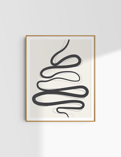 MINIMALIST, ABSTRACT LINE ART. Beige and Black. Printable Wall Art Illustration.