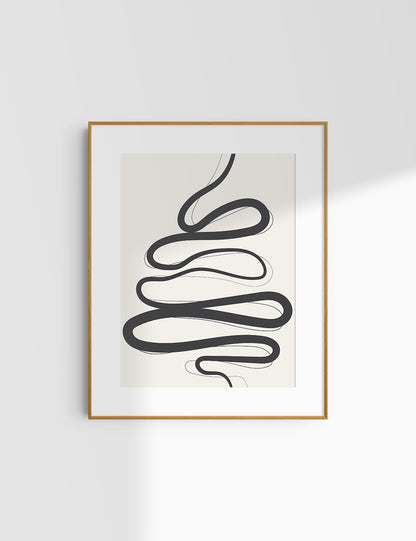 MINIMALIST, ABSTRACT LINE ART. Beige and Black. Printable Wall Art Illustration.