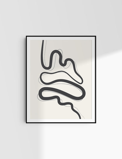 MINIMALIST, ABSTRACT LINE ART. Beige and Black. Printable Wall Art Illustration.