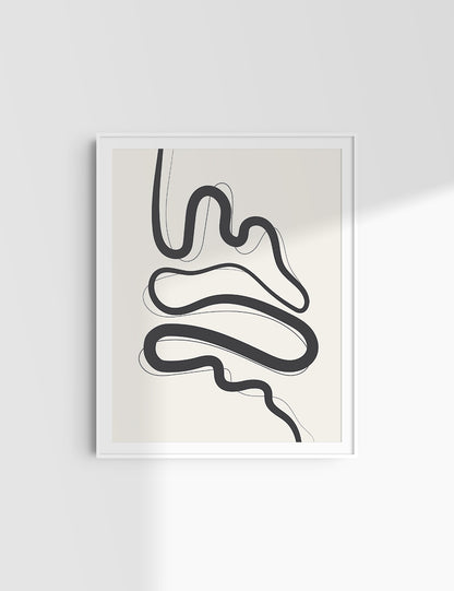 MINIMALIST, ABSTRACT LINE ART. Beige and Black. Printable Wall Art Illustration.