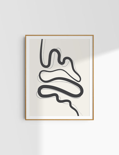 MINIMALIST, ABSTRACT LINE ART. Beige and Black. Printable Wall Art Illustration.