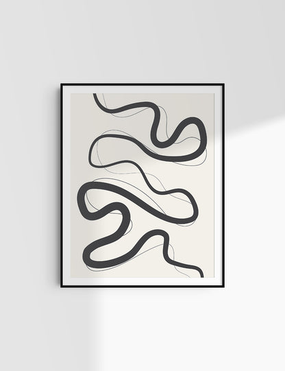 MINIMALIST, ABSTRACT LINE ART. Beige and Black. Printable Wall Art Illustration.