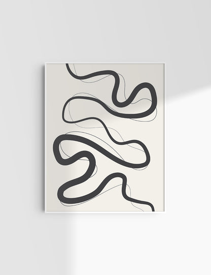 MINIMALIST, ABSTRACT LINE ART. Beige and Black. Printable Wall Art Illustration.