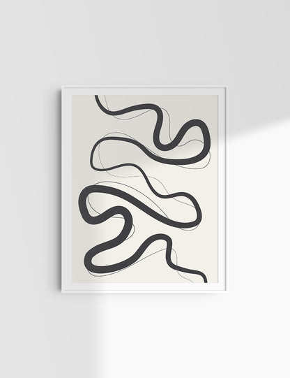 MINIMALIST, ABSTRACT LINE ART. Beige and Black. Printable Wall Art Illustration.