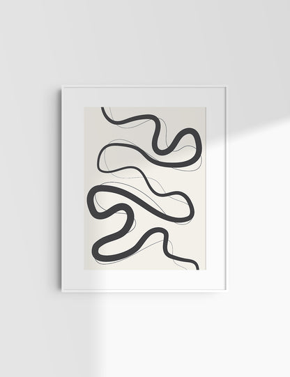 MINIMALIST, ABSTRACT LINE ART. Beige and Black. Printable Wall Art Illustration.