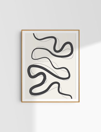MINIMALIST, ABSTRACT LINE ART. Beige and Black. Printable Wall Art Illustration.