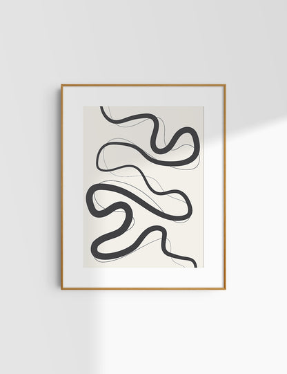 MINIMALIST, ABSTRACT LINE ART. Beige and Black. Printable Wall Art Illustration.