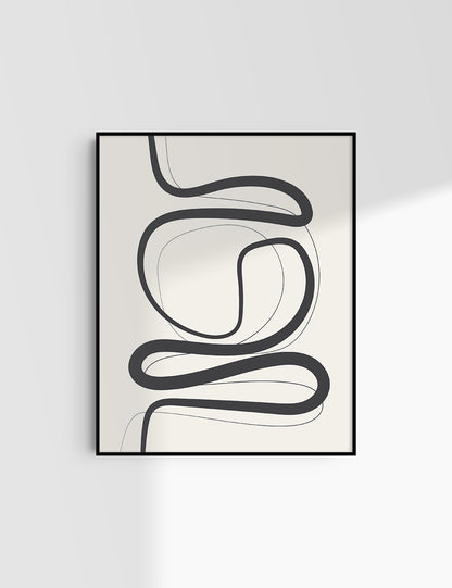 MINIMALIST, ABSTRACT LINE ART. Beige and Black. Printable Wall Art Illustration.