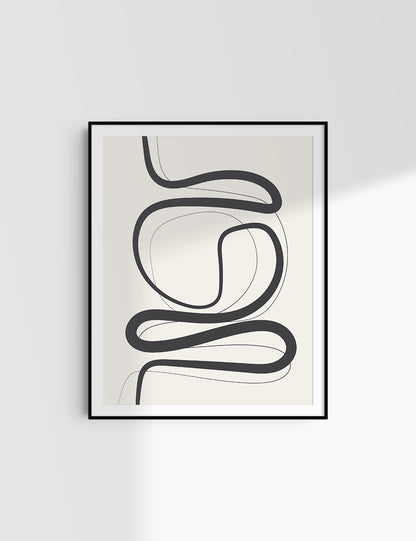 MINIMALIST, ABSTRACT LINE ART. Beige and Black. Printable Wall Art Illustration.