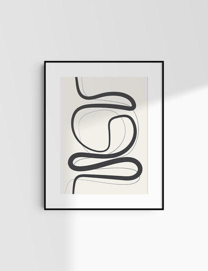 MINIMALIST, ABSTRACT LINE ART. Beige and Black. Printable Wall Art Illustration.