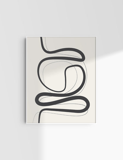 MINIMALIST, ABSTRACT LINE ART. Beige and Black. Printable Wall Art Illustration.