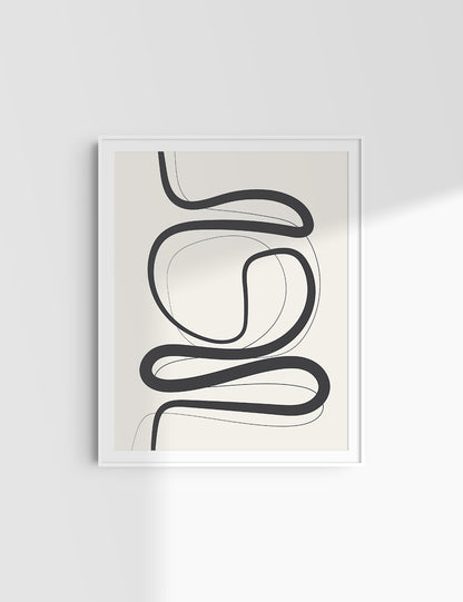 MINIMALIST, ABSTRACT LINE ART. Beige and Black. Printable Wall Art Illustration.