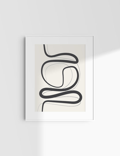 MINIMALIST, ABSTRACT LINE ART. Beige and Black. Printable Wall Art Illustration.
