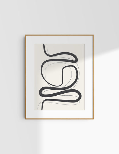 MINIMALIST, ABSTRACT LINE ART. Beige and Black. Printable Wall Art Illustration.