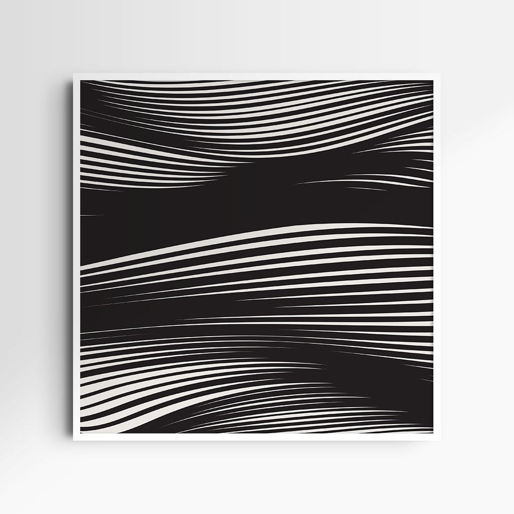 WAVY Black and Beige Abstract. Printable Wall Art Illustration. Square.