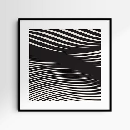 WAVY Black and Beige Abstract. Printable Wall Art Illustration. Square.