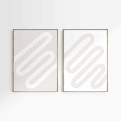 Neutral Abstract. Set of 2. Beige and White Printable Wall Art Illustration.