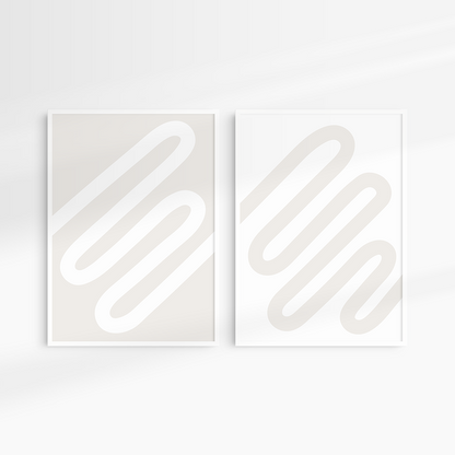 Neutral Abstract. Set of 2. Beige and White Printable Wall Art Illustration.
