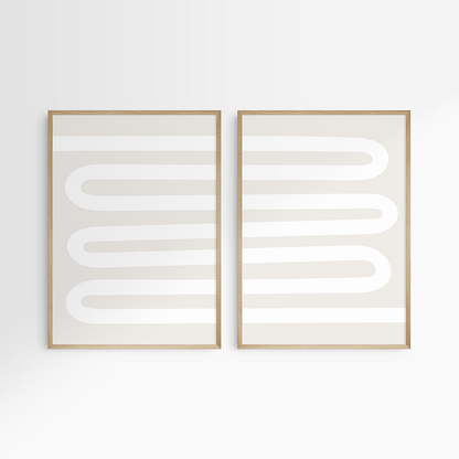 Neutral Abstract. Set of 2. Beige and White Printable Wall Art Illustration.