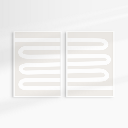 Neutral Abstract. Set of 2. Beige and White Printable Wall Art Illustration.