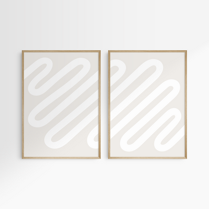 Neutral Abstract. Set of 2. Beige and White Printable Wall Art Illustration.