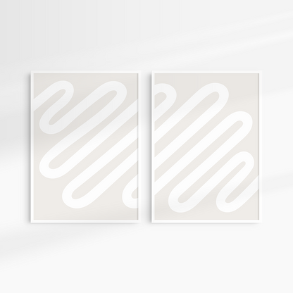 Neutral Abstract. Set of 2. Beige and White Printable Wall Art Illustration.