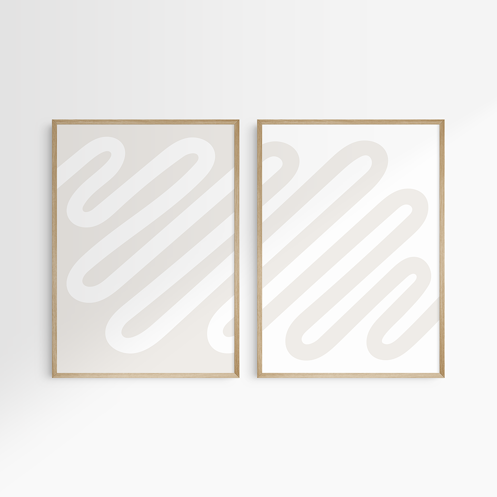 Neutral Abstract. Set of 2. Beige and White Printable Wall Art Illustration.