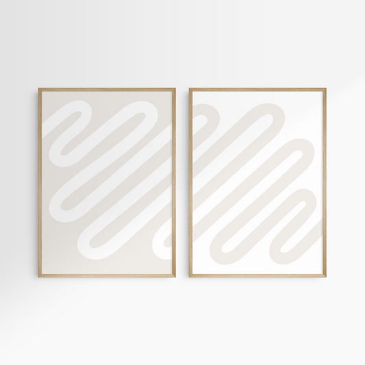 Neutral Abstract. Set of 2. Beige and White Printable Wall Art Illustration.