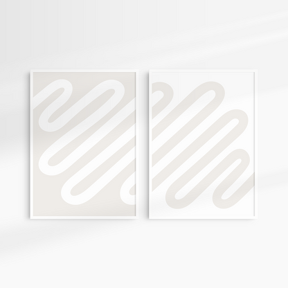 Neutral Abstract. Set of 2. Beige and White Printable Wall Art Illustration.