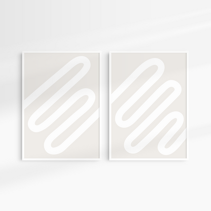 Neutral Abstract. Set of 2. Beige and White Printable Wall Art Illustration.