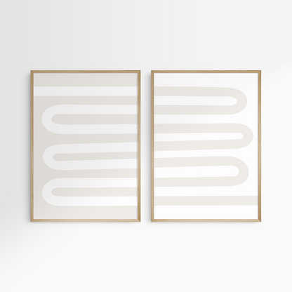 Neutral Abstract. Set of 2. Beige and White Printable Wall Art Illustration.