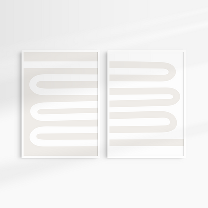 Neutral Abstract. Set of 2. Beige and White Printable Wall Art Illustration.