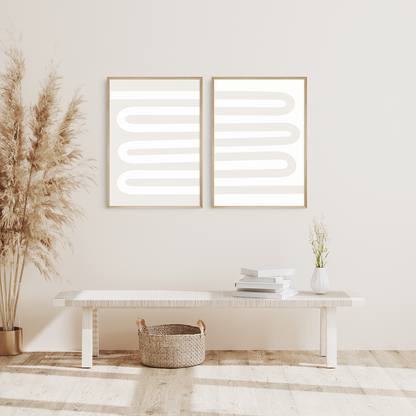 Neutral Abstract. Set of 2. Beige and White Printable Wall Art Illustration.