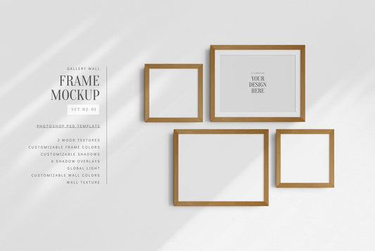 Gallery Wall Mockup | Set of 4 Frames | Frame Mockup | PSD | Editable, Customizable