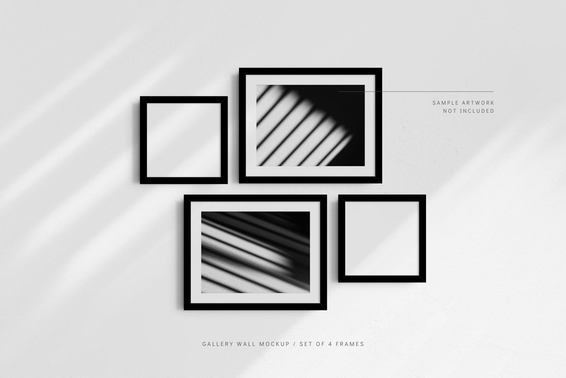 Gallery Wall Mockup | Set of 4 Frames | Frame Mockup | PSD | Black Frames