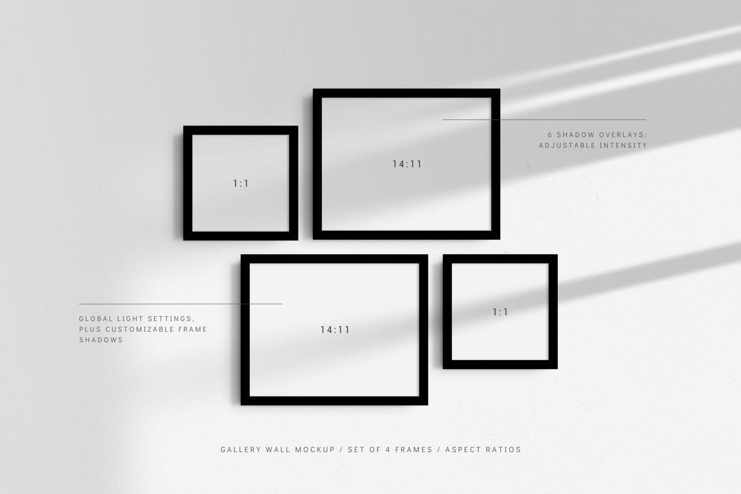 Gallery Wall Mockup | Set of 4 Frames | Frame Mockup | PSD | Aspect Ratios